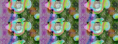 Raster illüstrasyonu. Çiçek desenli çizim. Tarafsız renklerde Asyalı tekstil.