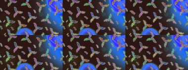 Yeni yıl kar tanesi. Düz kar karalama ikonları, yılbaşı afişi için kar taneleri silueti, kartlar. Şirin soyut kar taneleri kahverengi, mavi ve yeşil renkler üzerine raster tasarımı.