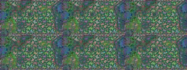 Mavi ve yeşil arka planda kelebek deseni var. Kumaş, kağıt, ambalaj kâğıdı ve duvar kağıdı tasarımı için hoş bir arka plan. Raster illüstrasyonu.