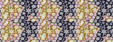 Hint süsü. Renkli süs kenarı. Çiçek duvar kağıdı. Kusursuz desen. Gri renklerde. Raster illüstrasyonu.