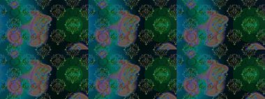 Mavi, yeşil ve siyah renklere karalamalar çizilmiş kusursuz çiçek desenleri. Raster illüstrasyonu.