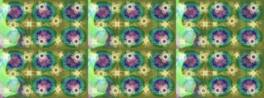 Mavi, yeşil ve altın elementli nötr renklerde klasik eskiz deseni. Raster illüstrasyonu.