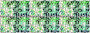 Raster illüstrasyonu. Moda baskısı, albüm, ambalaj kağıdı ve duvar kağıdı için zarif dekoratif süslemeler. Yeşil renkte şirin çiçekler. Küçük çiçekli basit, pürüzsüz desen..