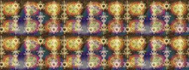 Raster illüstrasyonu. Renkli arka planda izole tatlı kar taneleri. Soyut mandala ya da tuhaf kar tanesi çizgisi sanat tasarımı.