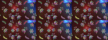 Kar tanelerinin soyut arkaplanı olan şirin bir Noel arkaplanı. Noel ve yeni yıl moda baskıları için tatil tasarımı. Renkler. Raster illüstrasyonu. Kahverengi, mor ve mavi kar taneleri.