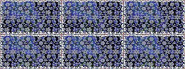 Raster illüstrasyonu. Kusursuz Chichi kumaş deseni. Renkli Bahar Temalı Kusursuz Arkaplan. Çiçek deseni. Düz Çiçek Elementleri Tasarımı.