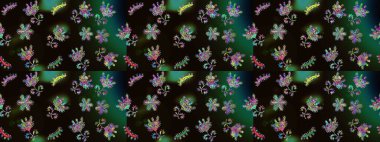 Siyah, yeşil ve gri renkli şirin tekstil tarzında. Çiçek arkaplan. Çiçek duvar kâğıdı. Raster illüstrasyonu. Renkli çizim deseni.