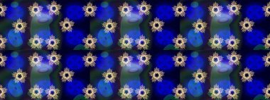 Raster illüstrasyonu. Küçük çiçekteki sevimli çiçek deseni. Mavi, siyah ve gri renkte çiçekler.