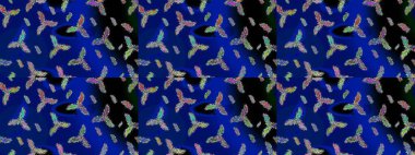 Renkli arka planda izole kar taneleri. Yüzey için tekrarlanan doku, ambalaj kağıdı, mavi, siyah ve yeşil renkler. Raster illüstrasyonu. Kış kar tanesi, raster arkaplan.