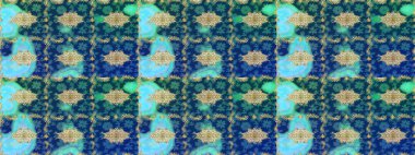 Barok tarzında eskiz oryantal süsü. Mavi renklerdeki altın elementler. Geleneksel klasik Raster altın çizim kalıbı.