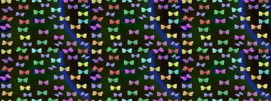 Kağıt, kumaş ve ambalaj için uygun. Kart, baskı ve davetiye için basit kadınsı bir model. Robot resim. Gri arka planda renkli kelebek koleksiyonu. Raster illüstrasyonu.