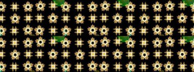 Küçük çiçekteki sevimli çiçek deseni. Siyah ve sarı renkli çiçekler. Raster illüstrasyonu.