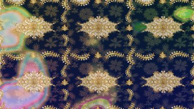 Geleneksel Arap dekoru mavi renklerde. Duvar kâğıdı için altın süslü bir illüstrasyon. Süslü dantel iz sürücü. Doğu tarzında klasik tasarım öğesi. Çiçekli süslemeli Raster..