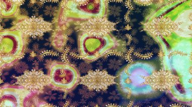 Altın elementlerle nötr renklerde altın desen. Barok tarzında duvar kâğıdı tasarımı için eskiz şablonu arka planı. Süslü raster dekorasyonu.