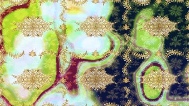 Klasik çiçek dokusu. Altın şablon. Kart, duvar kağıdı, ambalaj ve tekstil için klasik tasarım. Tarafsız renklerde Royal retro. Raster illüstrasyonu. Çizim kalıbı altın elementler.