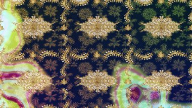 Klasik altın desenli çizim. Altın elementlerle mavi renklerde altın desen. Raster geleneksel oryantasyon süsü.