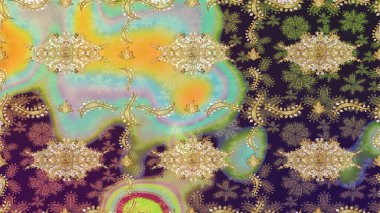 Klasik Raster Golden eskiz kalıbı. Çiçek süsü kumaş deseni, cam, çiçek desenli altın elementli, nötr renklerde metal..