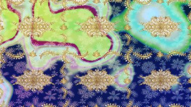 Barok tarzında eskiz oryantal süsü. Geleneksel altın sarısı desenli mavi renkli ve altın elementli.