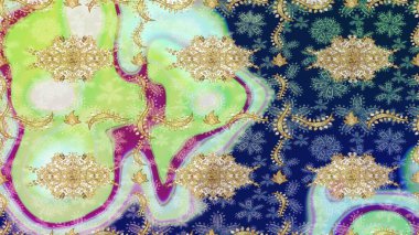 Süslü raster dekorasyonu. Barok tarzında duvar kâğıdı tasarımı için eskiz şablonu arka planı. Altın elementlerle nötr renklerde altın desen.