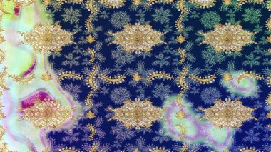 Kıvrımlı çizimler. Doğulu stil, altın elementli mavi renkli altın desenli arabesk yapar. Raster altın desen.