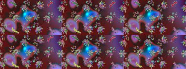 Raster illüstrasyonunda kusursuz çiçek deseni. Kahverengi, mor ve mor renkte çiçekler.