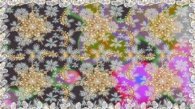 Doku arka planında altın duvar kâğıdı. Damask kusursuz yinelenen arkaplan. Gri renklerdeki altın element. Barok tarzında altın çiçekli süs..