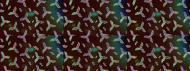 Renkler. Kar tanelerinin soyut arkaplanı olan şirin bir Noel arkaplanı. Kahverengi, yeşil ve gri kar taneleri. Raster illüstrasyonu. Noel ve Yeni Yıl moda baskıları için tatil tasarımı.