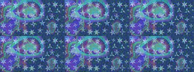 Suluboya, elle çizilmiş. Raster hisseleri. Çiçekler maviye. Taslak arkaplan deseni.