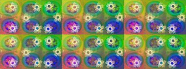 Kar tanelerinin soyut arkaplanlı Noel şablonu. Yeşil, mavi ve nötr kar taneleri. Raster illüstrasyonu. Noel ve Yeni Yıl moda baskıları için tatil tasarımı.