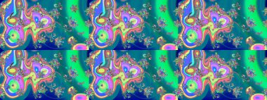 Noel ve yeni yıl moda baskıları için tatil tasarımı. Mavi ve yeşil kar taneleri. Kar tanelerinin soyut arkaplanlı Noel şablonu. Raster illüstrasyonu.