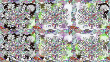 Kusursuz desenli, modaya uygun kumaş deseni. Şirin çiçek elementleri. Renkli Bahar Temalı Kusursuz Arkaplan. Düz Çiçek Elementleri Tasarımı. Raster illüstrasyonu.