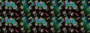 Siyah, yeşil ve gri renkli çiçekler. Hediye ambalaj kağıdı, tebrik kartları, posterler ve pankart tasarımı. Raster düz çiçek çizim deseni.