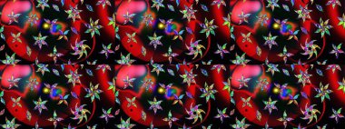 Siyah, kırmızı ve kahverengi renkte çiçekler olan bir çiçek deseni çiz. Suluboya tarzında siyah, kırmızı ve kahverengi renkte çiçekler.