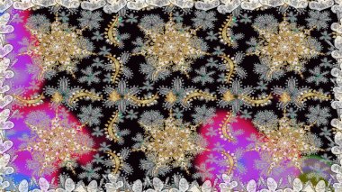 Şam, tasarım için kusursuz desen. Gri renklerde, altın elementli, pürüzsüz desen.