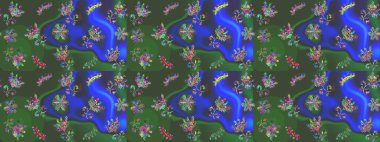 Bokeh yeşili, mavi, menekşe ve kar taneleriyle dekoratif Noel arkaplanı. Raster illüstrasyonu.