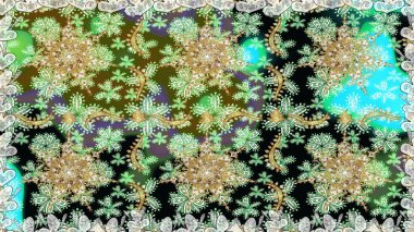 Yeşil renkte altın elementler. Barok tarzında kusursuz bir doğulu süsü. Geleneksel klasik raster altın pürüzsüz desen.