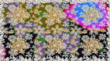 Doğu tarzı arabesk. Raster altın desen. Kusursuz altın desenli bukleler. Altın elementli gri renkler. Raster illüstrasyonu.