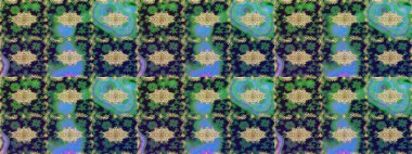 Ortaçağ çiçek desenini çiz. Yeşil renkte altın. Raster illüstrasyonu. Dekoratif simetri arabesk. Doğum günü, davetiye ya da afiş için tebrik kartı.