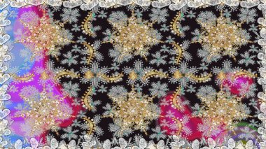 Geleneksel oryantasyon süsü. Kusursuz klasik raster altın desenli. Klasik klasik klasik arka plan. Altın elementlerle gri renklerde altın desen.