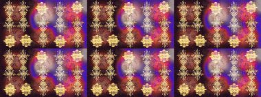 Bokeh kahverengisi, mor, bej ve kar taneleriyle dekoratif Noel arkaplanı. Raster illüstrasyonu.