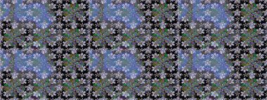 Raster illüstrasyonunda kusursuz çiçek deseni. Gri renkli çiçekler.