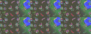Nazik, narin çiçek arkaplanı. Çiçekli karalama şeklinde Raster çiçek deseni. Çiçekler gri, yeşil ve mavi renklerde.