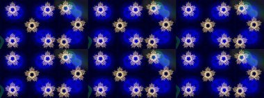 Düz Çiçek Elementleri Tasarımı. Siyah, mavi ve nötr renklerde çiçekler. Raster illüstrasyonunda kusursuz çiçek deseni. Renkli Bahar Teması Kusursuz Arkaplan.