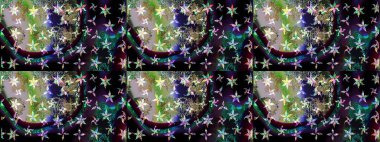 Çiçeksel elementlerle süslenmiş zarif raster dokusu. Siyah renkler ve parlak çiçekler üzerine soyut çizim deseni. Küçük çiçekte şirin bir çiçek deseni var..