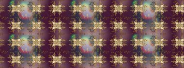 Çiçekli güzel suluboya desen. Raster illüstrasyonu. Kahverengi, mor ve gri renklerde.