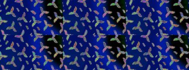 Raster illüstrasyonu. Kar taneli mavi, siyah ve yeşil renkler. Renkli arka planda izole tatlı kar taneleri.