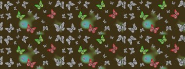 Kumaş, tekstil, baskı ve davetiye. Robot resim. Kahverengi soyut arka planda gece kelebekleri. Raster illüstrasyonu.