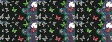 Bahar Kelebeği teması. Duvar kağıdı için böcek dokusunun tekrarı. Gri lekeli güzel bir kelebek kumaşı. Raster illüstrasyonu.