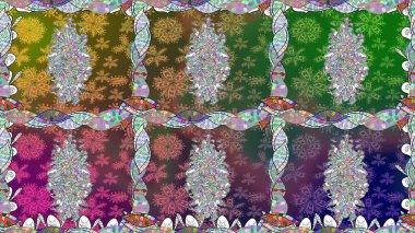 Düz Çiçek Elementleri Tasarım Raster illüstrasyonu. Çiçekli, suluboya desenli kusursuz çiçek deseni. Yeşil renkte çiçekler. Renkli Bahar Teması: Kusursuz Arkaplan.