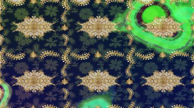 Raster illüstrasyonu. Altın elementli mavi renkte klasik eskiz deseni.